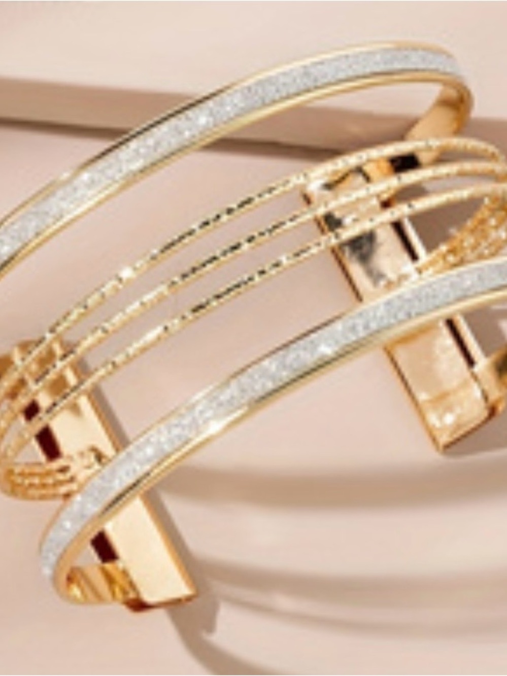 Silver Multi-Band Sparkle open adjustable vintage Cuff Bracelet - Picture 7 of 9